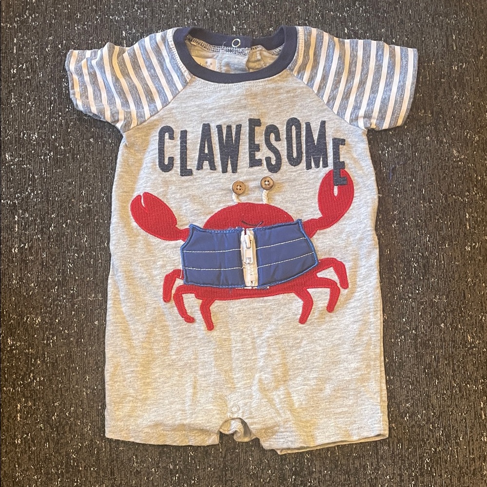 Mud Pie Gray and Red Crab Baby Romper